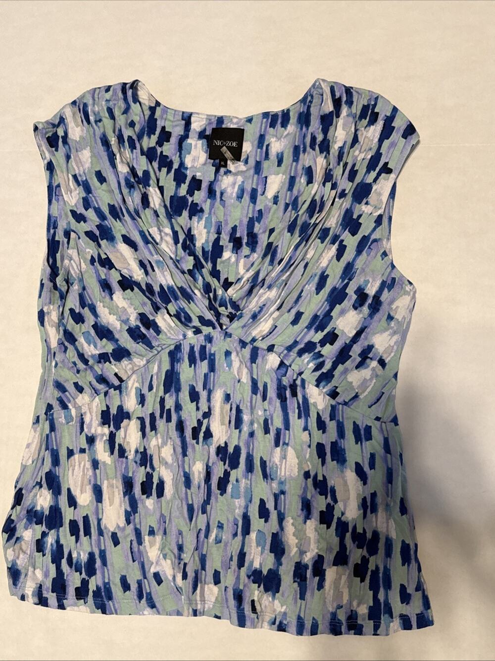 Nic+Zoe XL V Neck Tank Blue Green